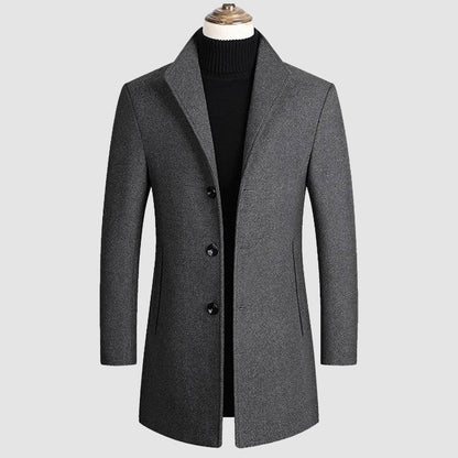 Men's khaki wool blend overcoat with soft durable finish