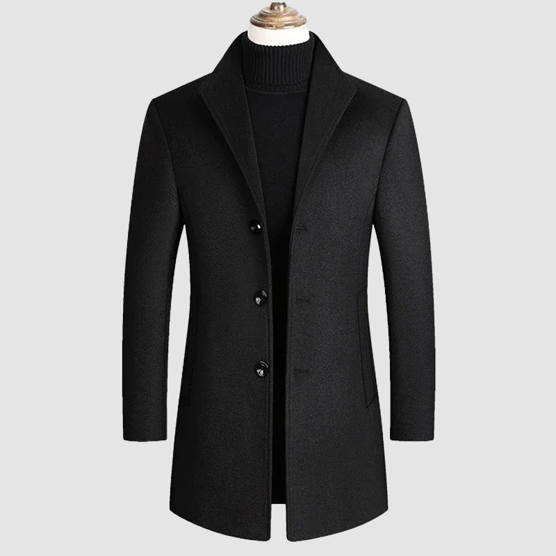 Men's khaki wool blend overcoat with soft durable finish
