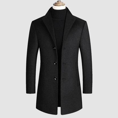 Men's khaki wool blend overcoat with soft durable finish