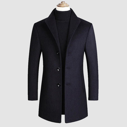 Men's khaki wool blend overcoat with soft durable finish