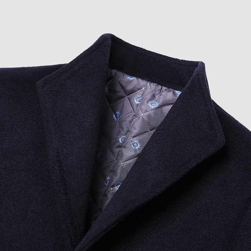 Men's khaki wool blend overcoat with soft durable finish