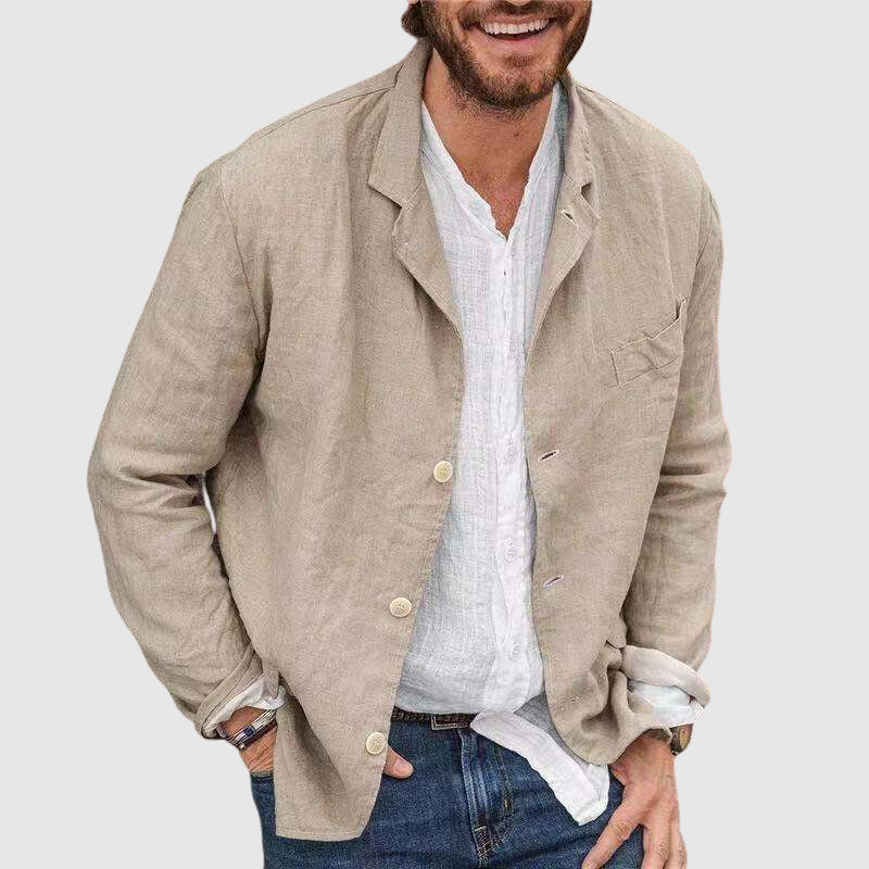 Men's yellow cotton linen blend blazer with notched lapel