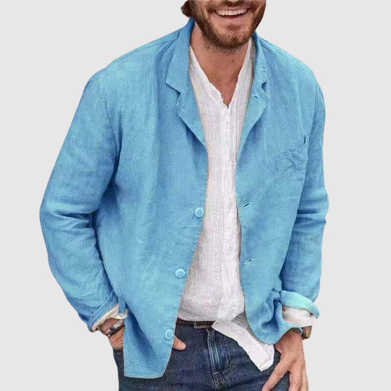 Men's yellow cotton linen blend blazer with notched lapel