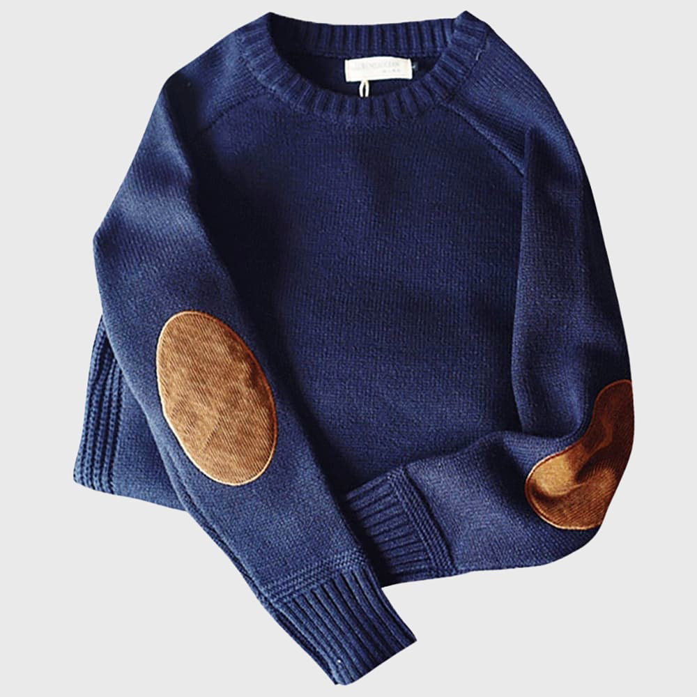 Men's gray fine knit pullover sweater with long sleeves