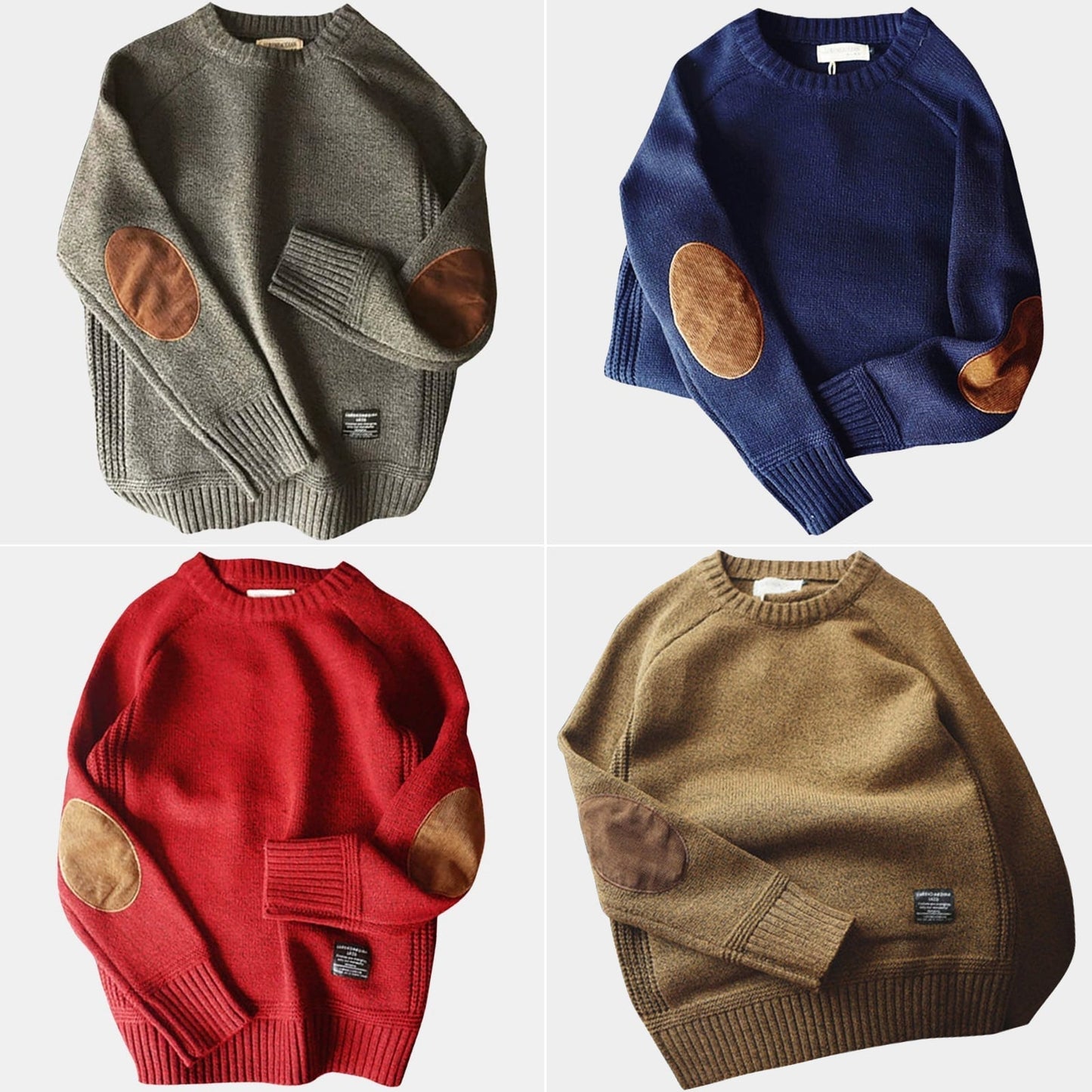 Men's gray fine knit pullover sweater with long sleeves
