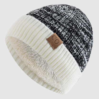 Men's dark gray knit beanie hat in soft acrylic blend