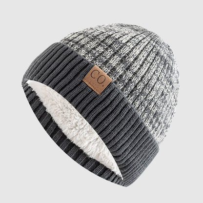 Men's light gray knit beanie hat in soft acrylic blend