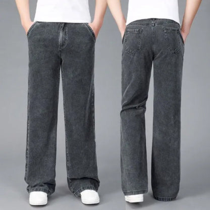 Men's light blue bootcut flare jeans in premium denim with reinforced stitching