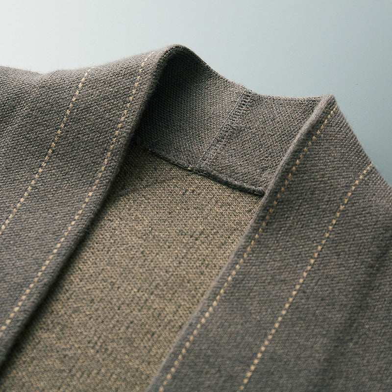 Men's blue plaid wool blend knit cardigan sweater for fall layering