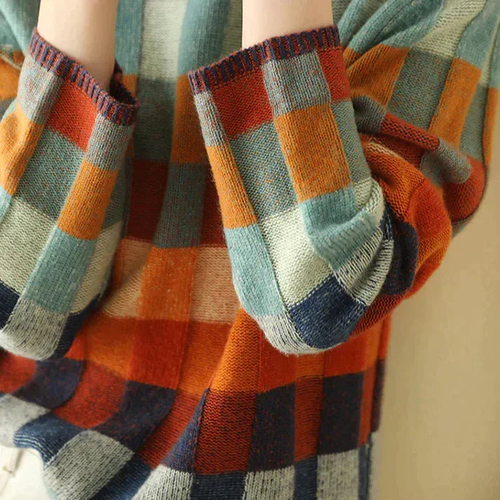 Women's checkered wool blend turtleneck sweater