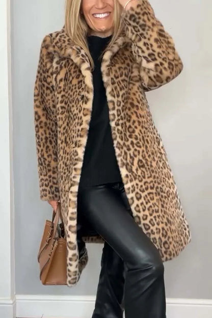 Women's khaki leopard print winter coat