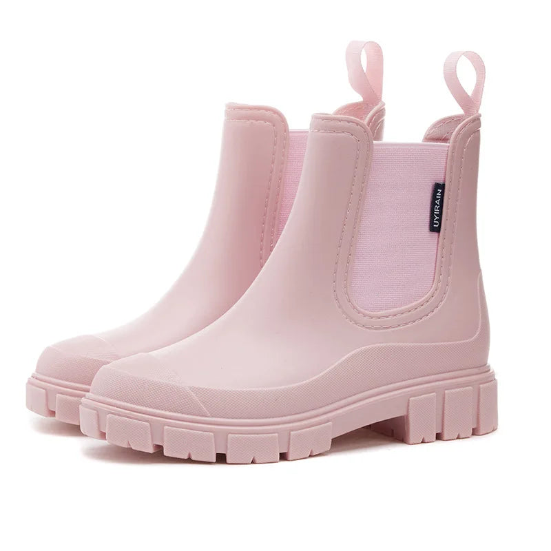 Women's pink waterproof chelsea rain boots