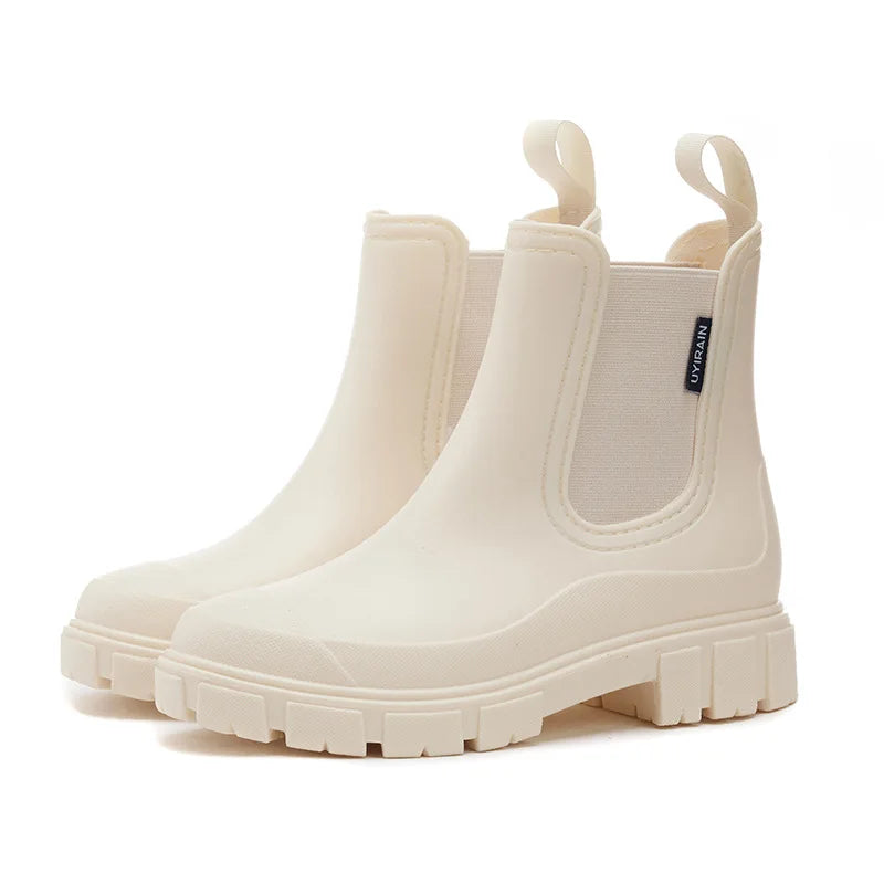 Women's beige waterproof chelsea rain boots