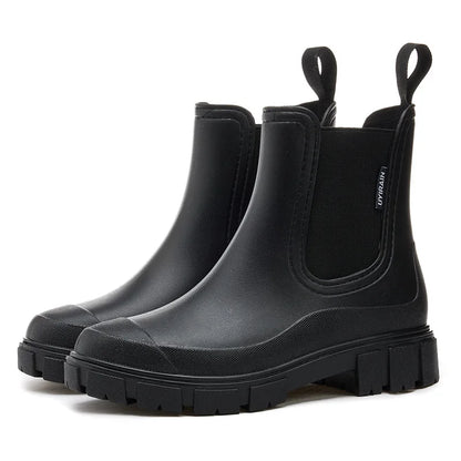 Women's jet black waterproof chelsea rain boots