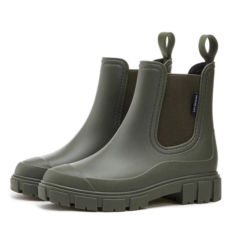 Women's emerald green waterproof chelsea rain boots