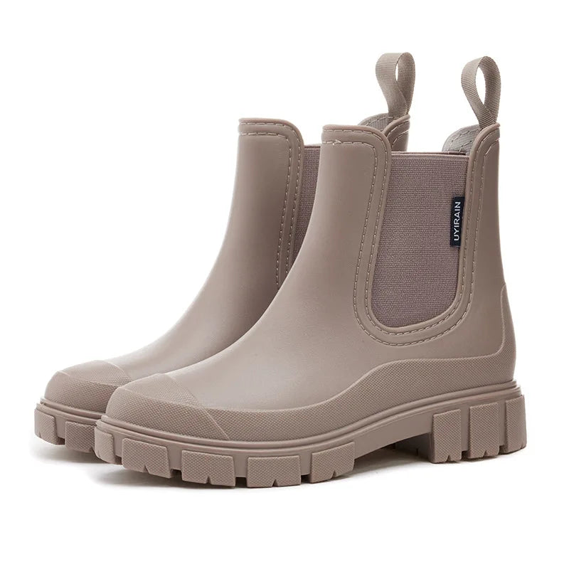 Women's camel waterproof chelsea rain boots