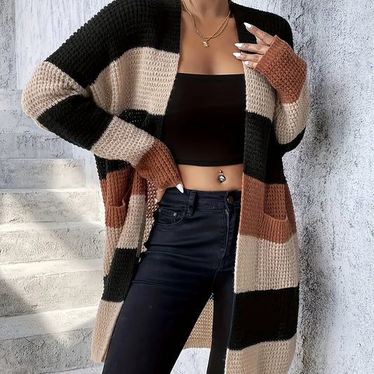 Women's Longline Cardigan, Colorblock Winter Knitwear