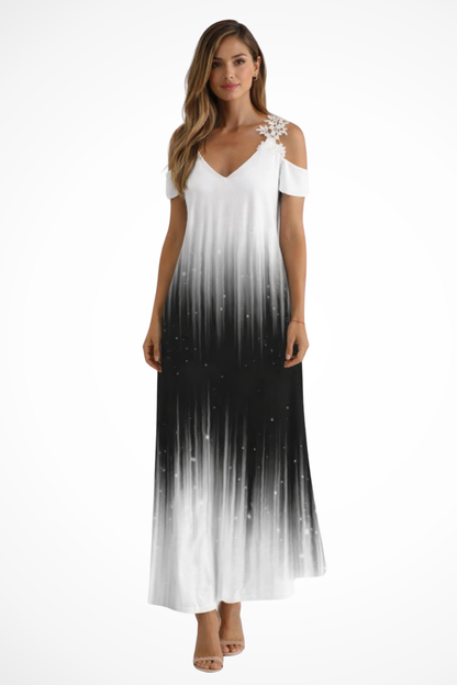 Women's white floral floral cold shoulder v-neck maxi summer dress