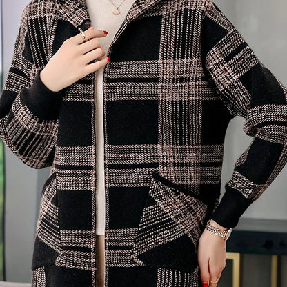 Women's Hooded Checked Jacket, Zip-Up Winter Outerwear