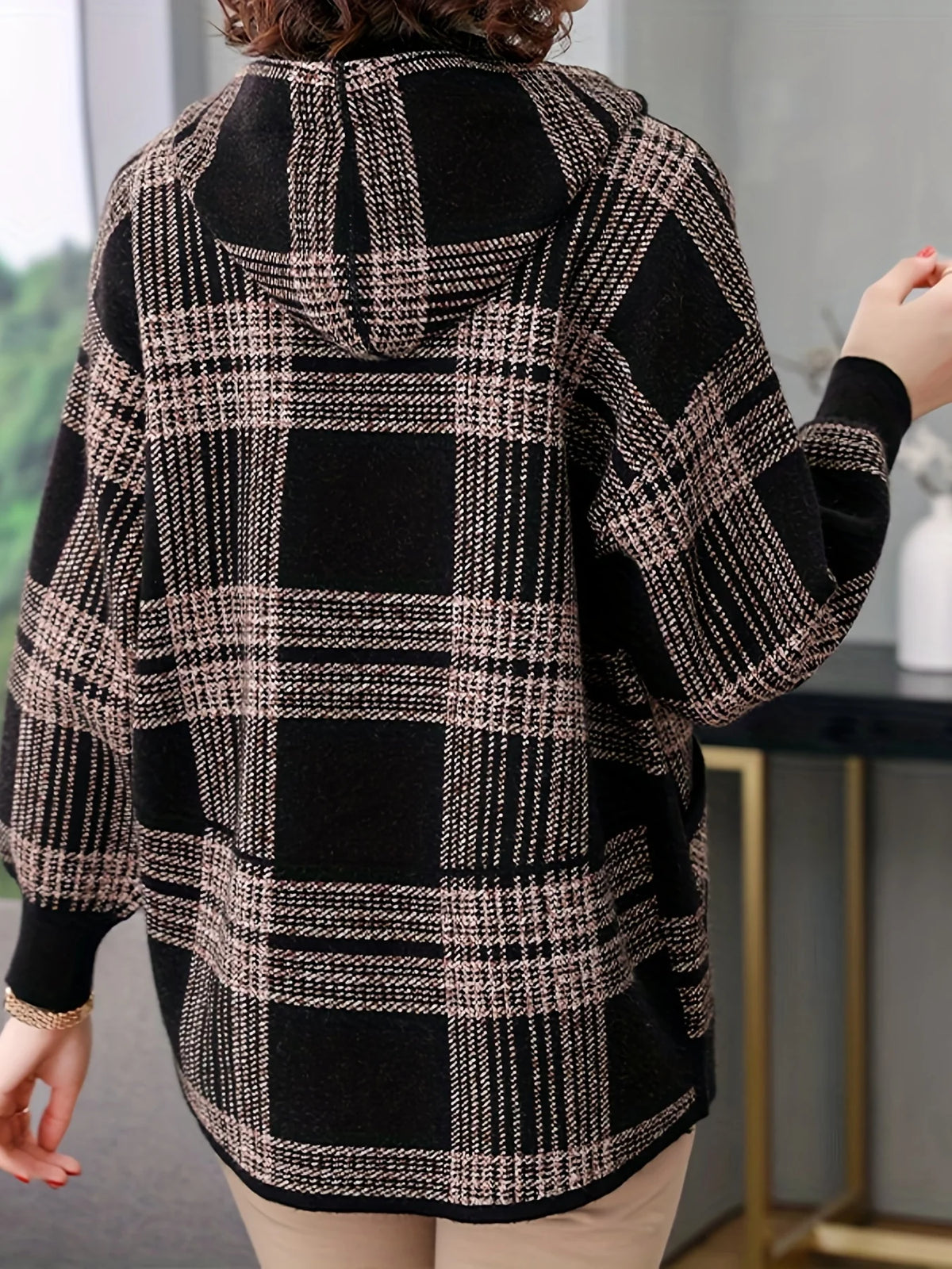 Women's Hooded Checked Jacket, Zip-Up Winter Outerwear