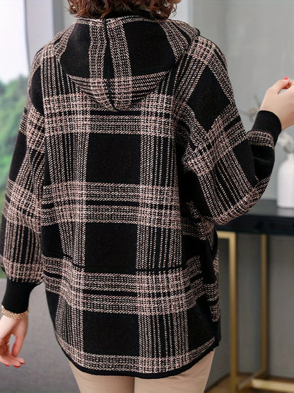 Women's Hooded Checked Jacket, Zip-Up Winter Outerwear