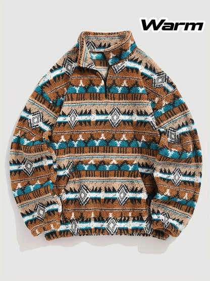 Men's Quarter-Zip Pullover, Patterned Winter Knit Top