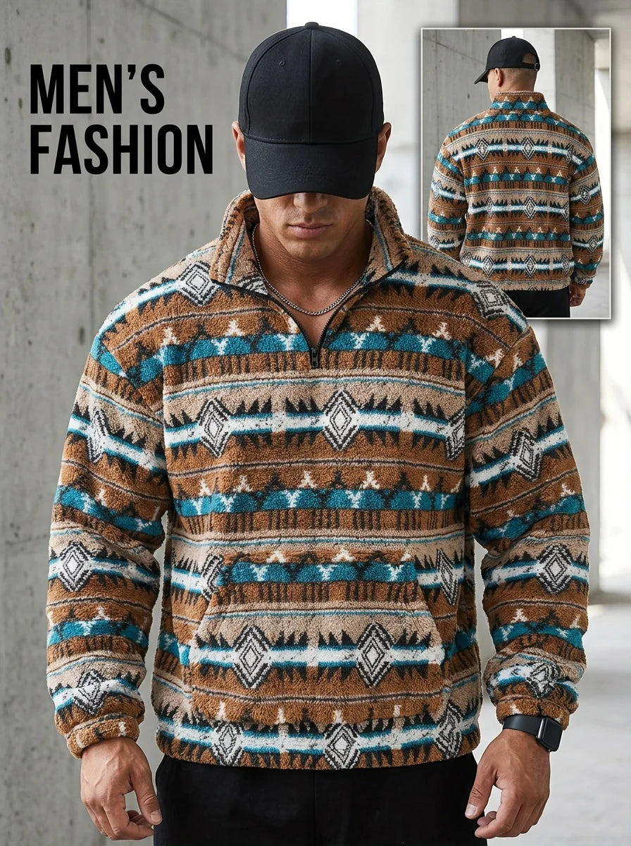 Men's Quarter-Zip Pullover, Patterned Winter Knit Top
