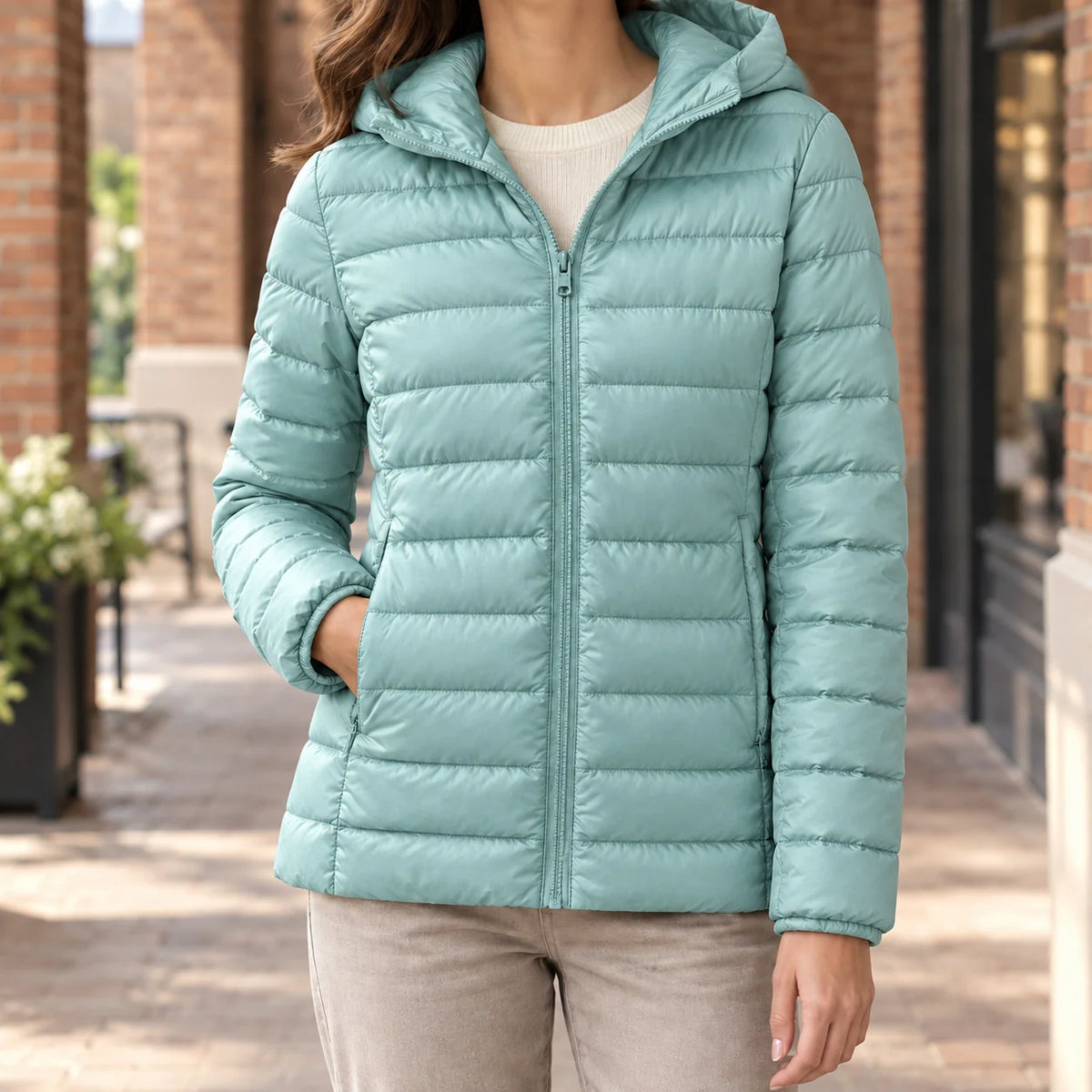 Women's navy cashmere jacket with full front zipper