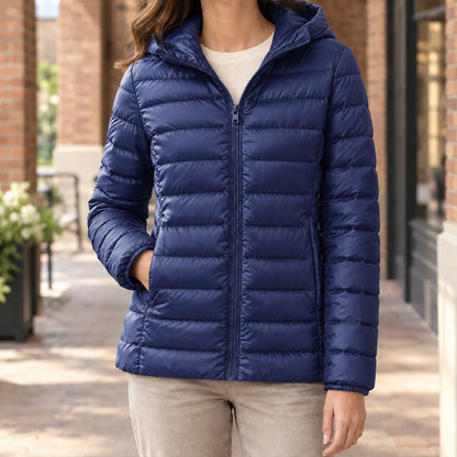 Women's red hooded cashmere jacket, close-up of hood
