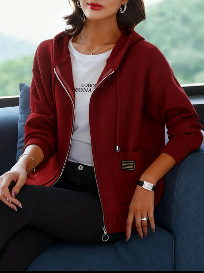 Women's Hooded Zip Cardigan, Winter Knit Layer