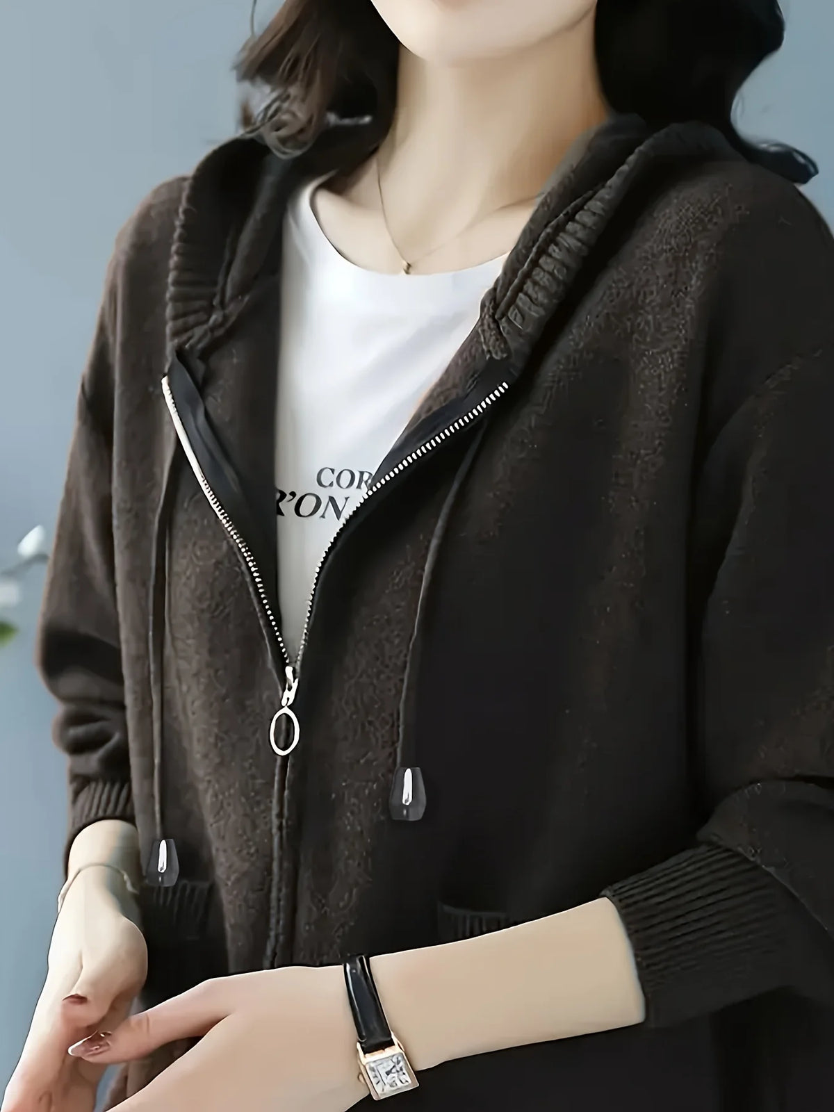 Women's Hooded Zip Cardigan, Winter Knit Layer