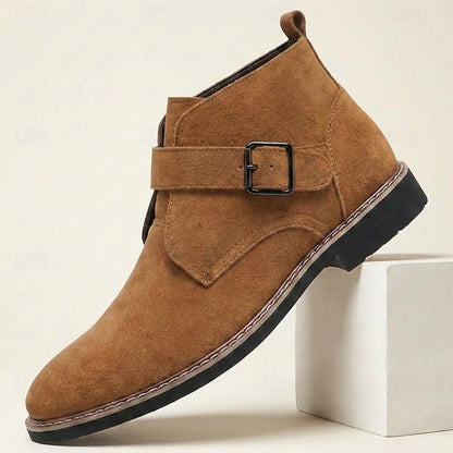 Brown Men's Buckled Ankle Boots with Supportive Sole