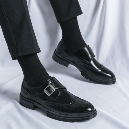 Men's black wingtip brogue monk strap dress shoes
