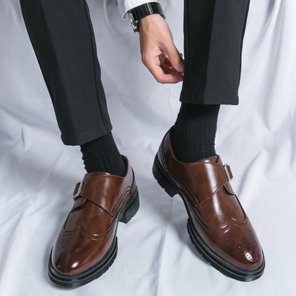 Men's black wingtip brogue monk strap dress shoes