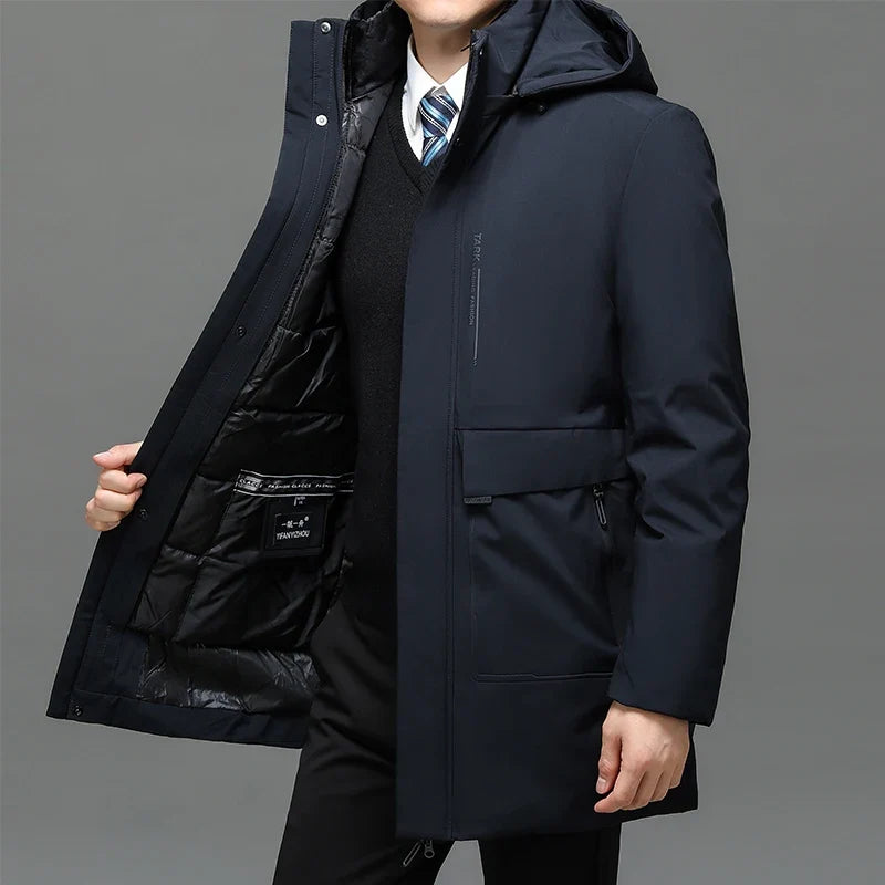 Men's navy blue duck down puffer coat