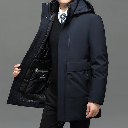 Men's navy blue duck down puffer coat
