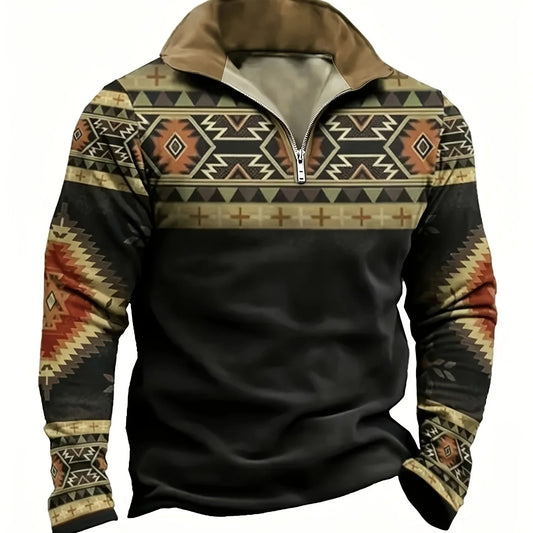 Men's Southwestern Pullover, Half-Zip Winter Knit Top