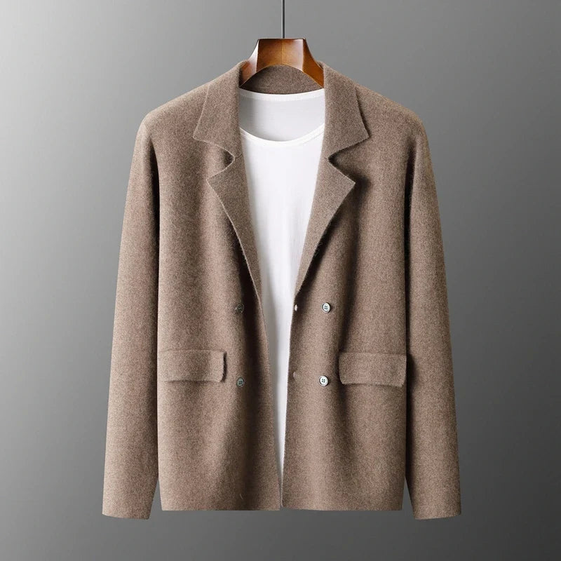 Men's camel double-breasted cashmere blazer