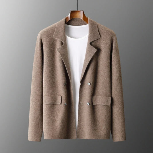 Men's camel double-breasted cashmere blazer