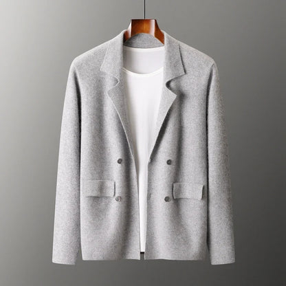 Men's light gray double-breasted cashmere blazer