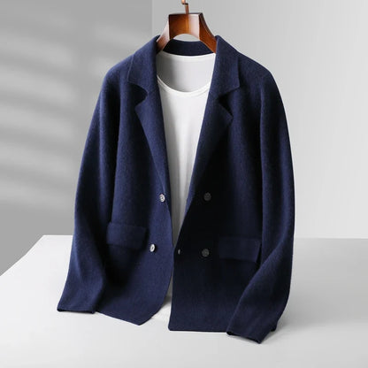 Men's navy blue double-breasted cashmere blazer