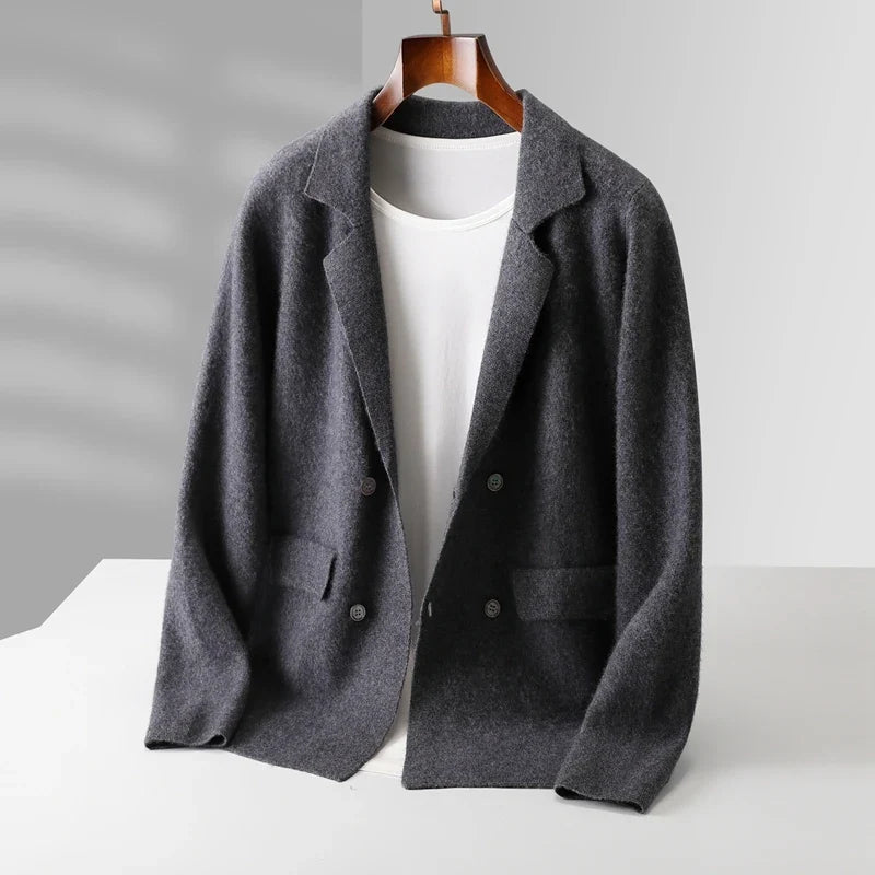 Men's dark gray double-breasted cashmere blazer