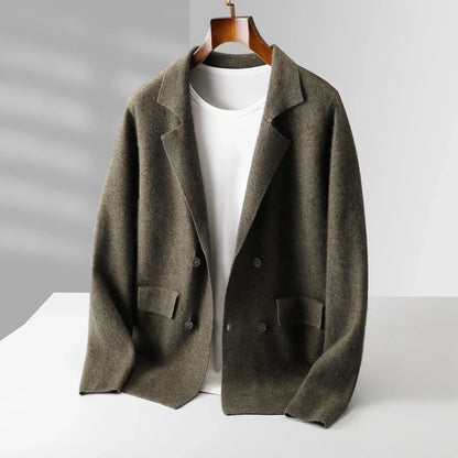 Men's army green double-breasted cashmere blazer