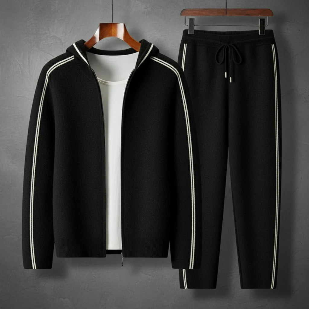 Men's classic black cashmere hooded zip tracksuit