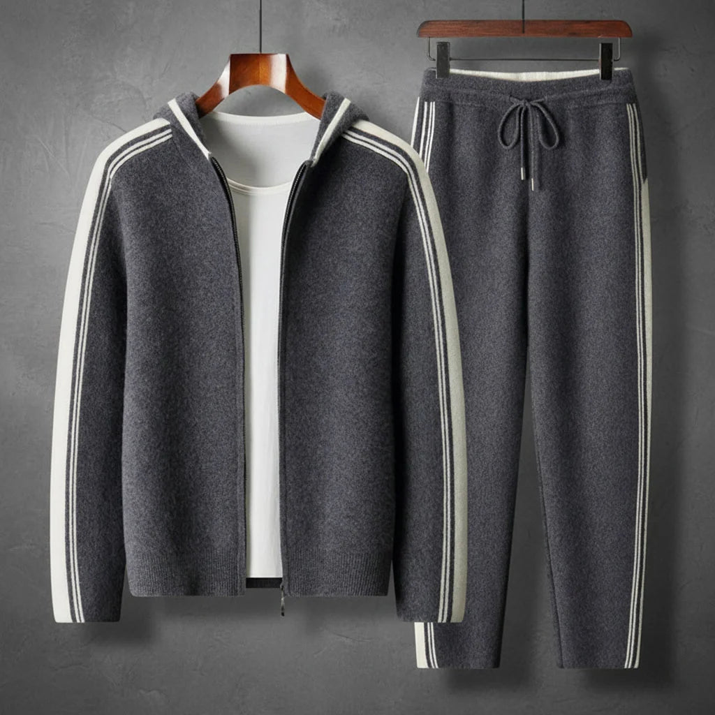 Men's dark gray cashmere hooded zip tracksuit
