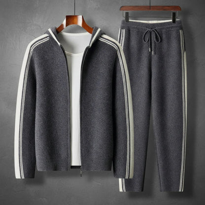 Men's dark gray cashmere hooded zip tracksuit