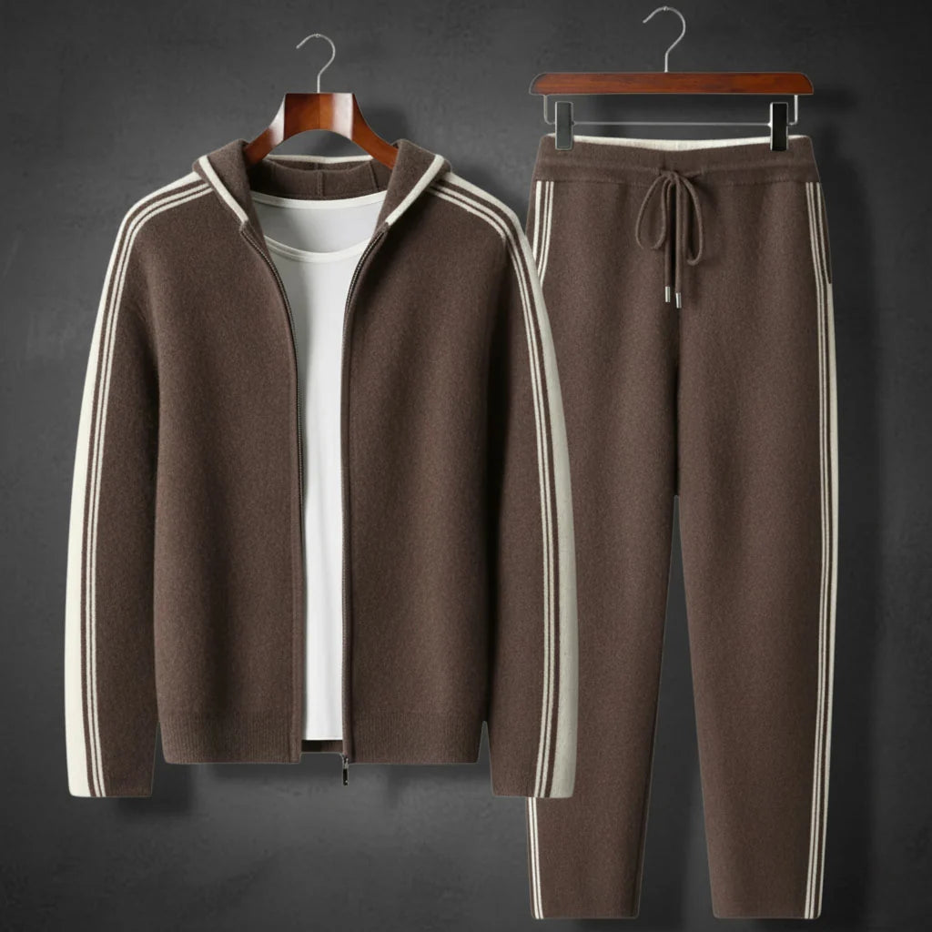 Men's coffee cashmere hooded zip tracksuit