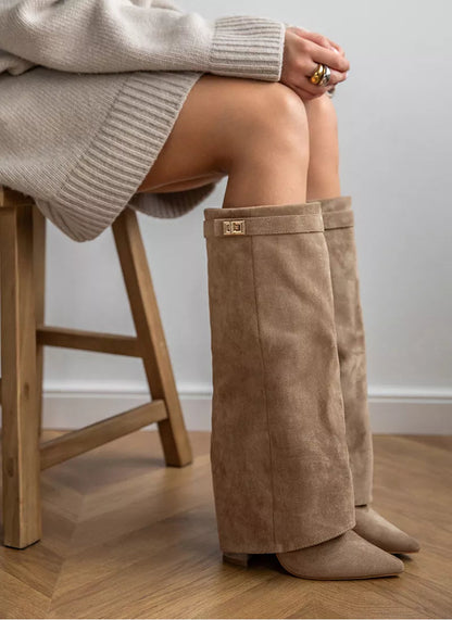 Women's leather ankle boots in khaki