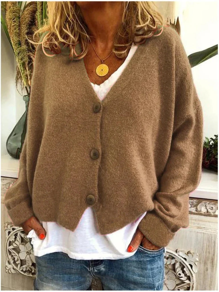 Women's V-neck cardigan with button front