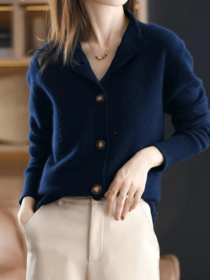 Women's cream button front cardigan in soft knit
